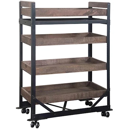 Wheeled Four-Shelf Bookcase with Rustic & Industrial Influences